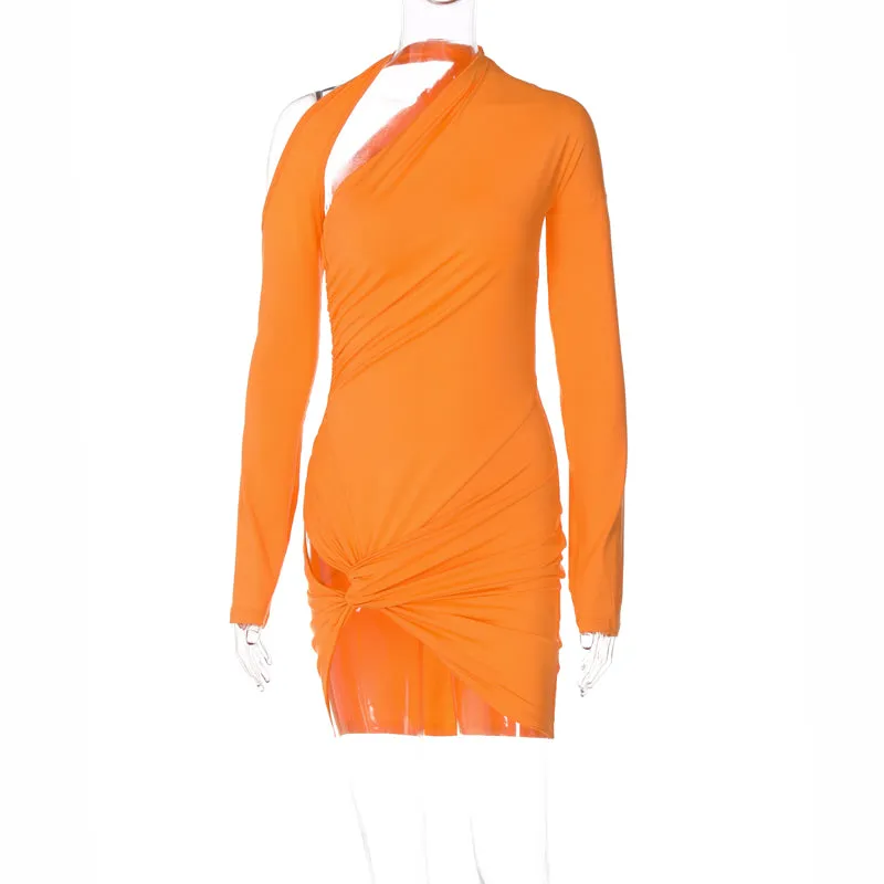 11525 Solid Elegant Asymmetric Ruched Hollow Out Side Hole 2023 Elegant Party Clun Evening Summer American Clothing