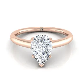 14K Rose Gold Pear Shape Center Contemporary Comfort Fit Solitaire Engagement Ring