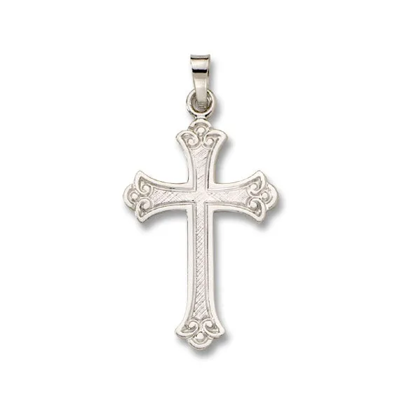 14k White Gold 26 X 18 MM Fancy Solid Cross