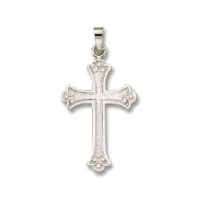 14k White Gold 26 X 18 MM Fancy Solid Cross