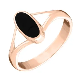18ct Rose Gold Whitby Jet Heritage Oval Split Shoulder Ring
