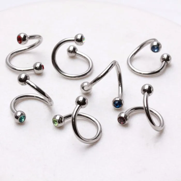 316L Surgical Steel Twist with Gemmed Balls