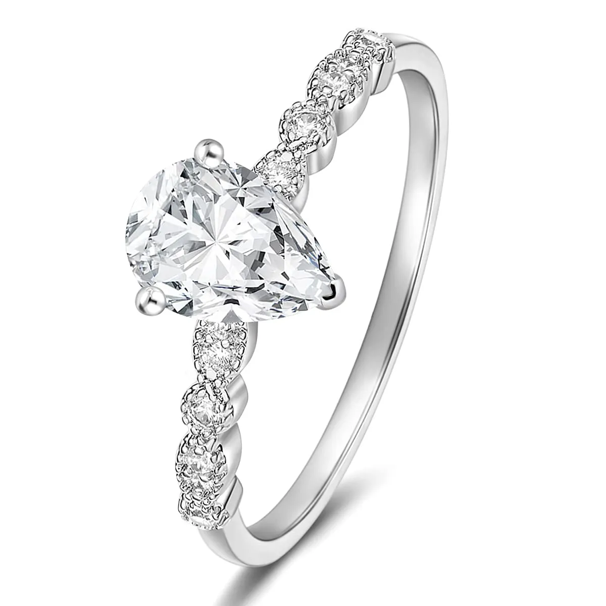 925 Sterling Silver Teardrop Engagement Ring