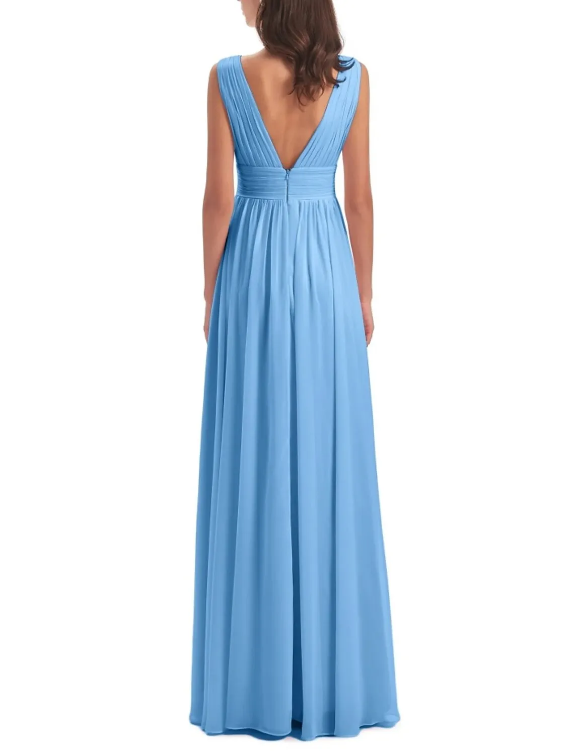 A-Line Bridesmaid Dress V Neck Sleeveless Elegant Floor Length Chiffon with Ruching