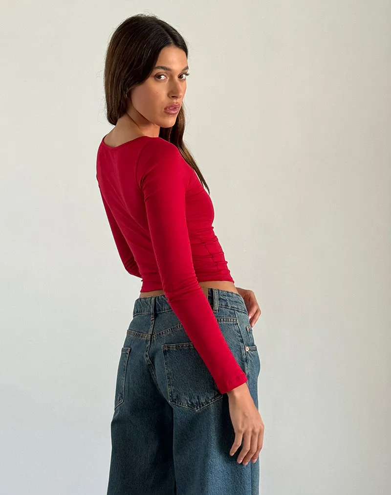 Amabon Long Sleeve Top in Adrenaline Red with Black Star