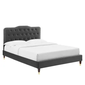 Amber Performance Velvet Queen Platform Bed By Modway - MOD-6776 - Charcoal