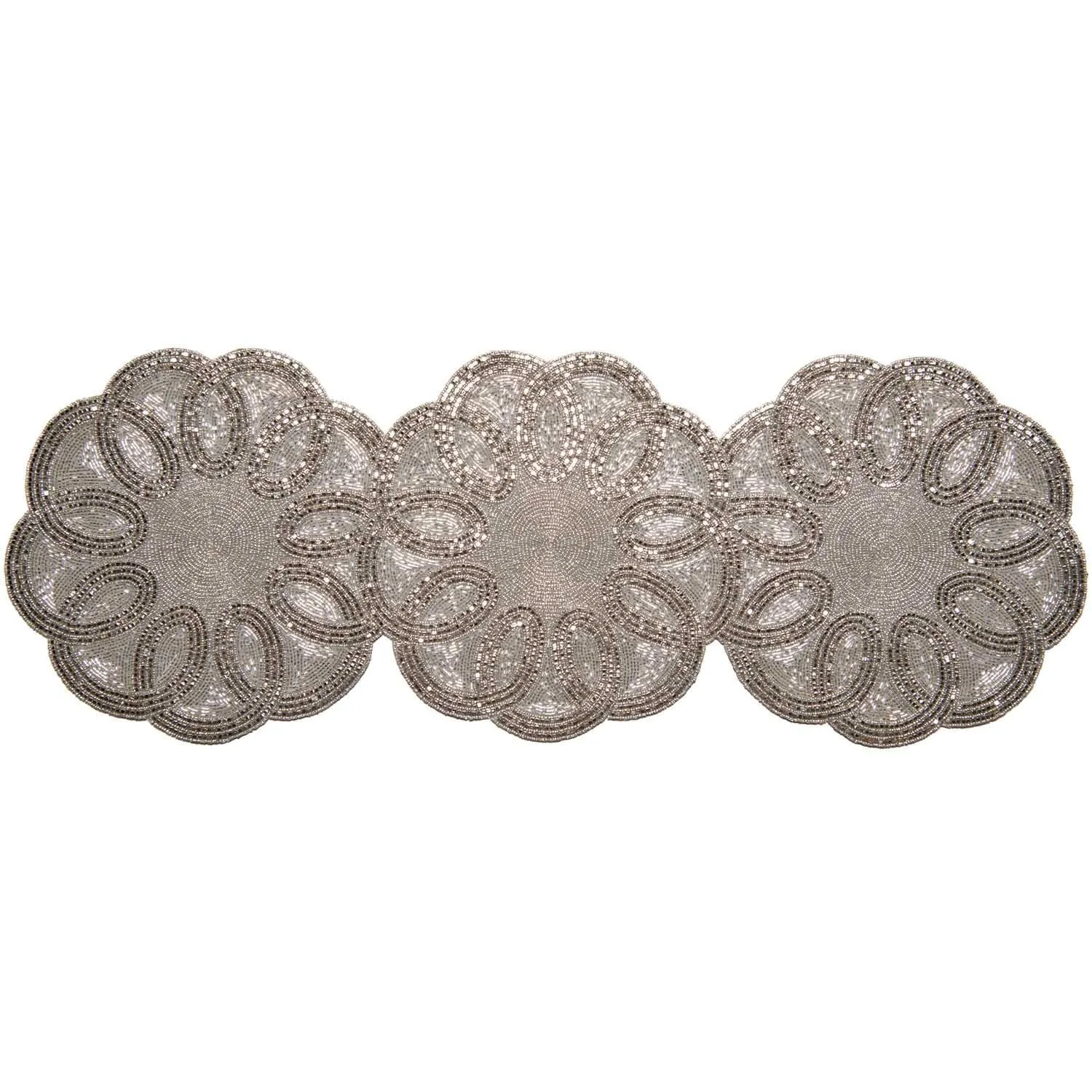 Ans Beaded Flower Runner - Crystal-Silver 13 X 36In-BRN25100A