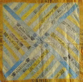 Antique Quilt Block Hand Embroidered Silk Cigar Ribbon