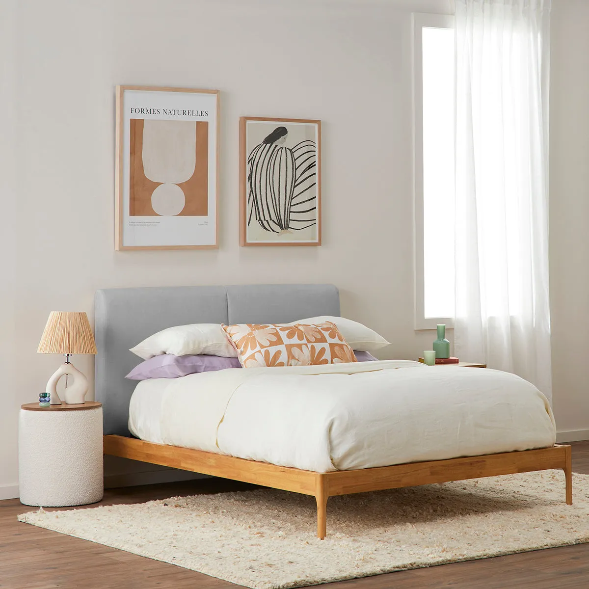 Austen King Bed (Oak, Light Grey)