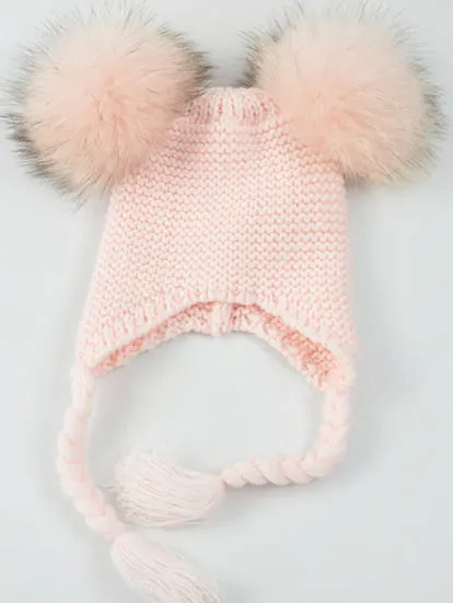 Baby Pink Double Pom Bomber Hat