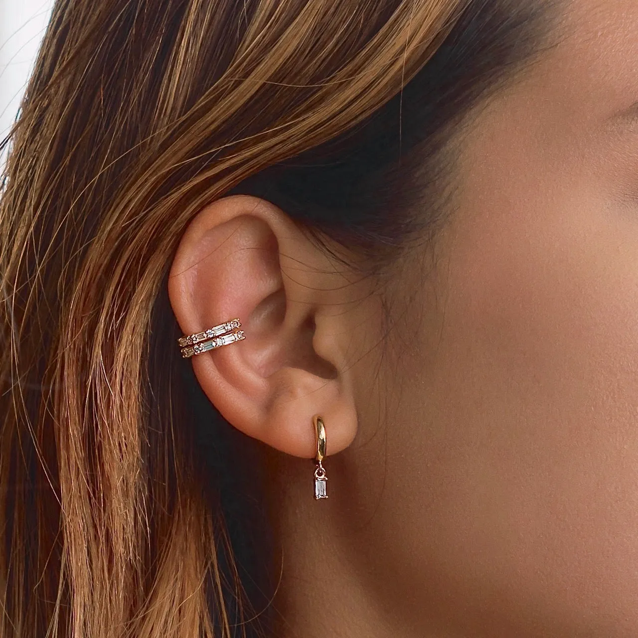 Baguette Drop Huggie Earrings