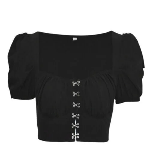 BerriesJam - 2024 Vintage Deep Square Neck French Style Short Sleeve Blouse