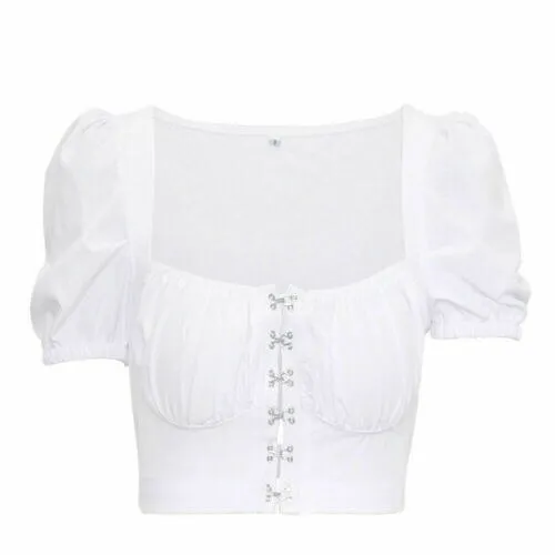 BerriesJam - 2024 Vintage Deep Square Neck French Style Short Sleeve Blouse