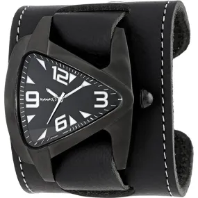 Best Black Watch with Stitched wide black leather watch band
