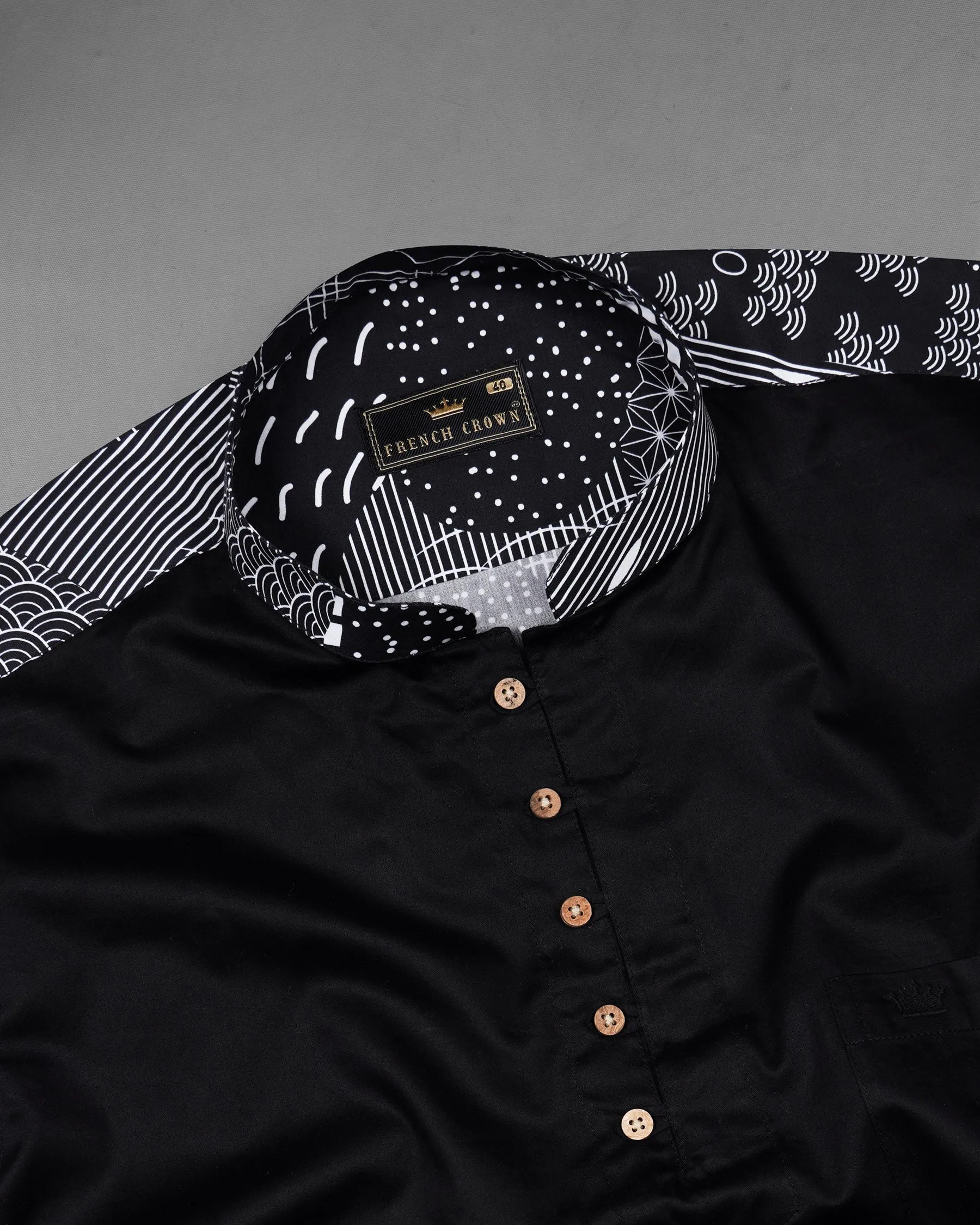 Black and White Quirky Printed Premium Cotton Designer Kurta Shirt
