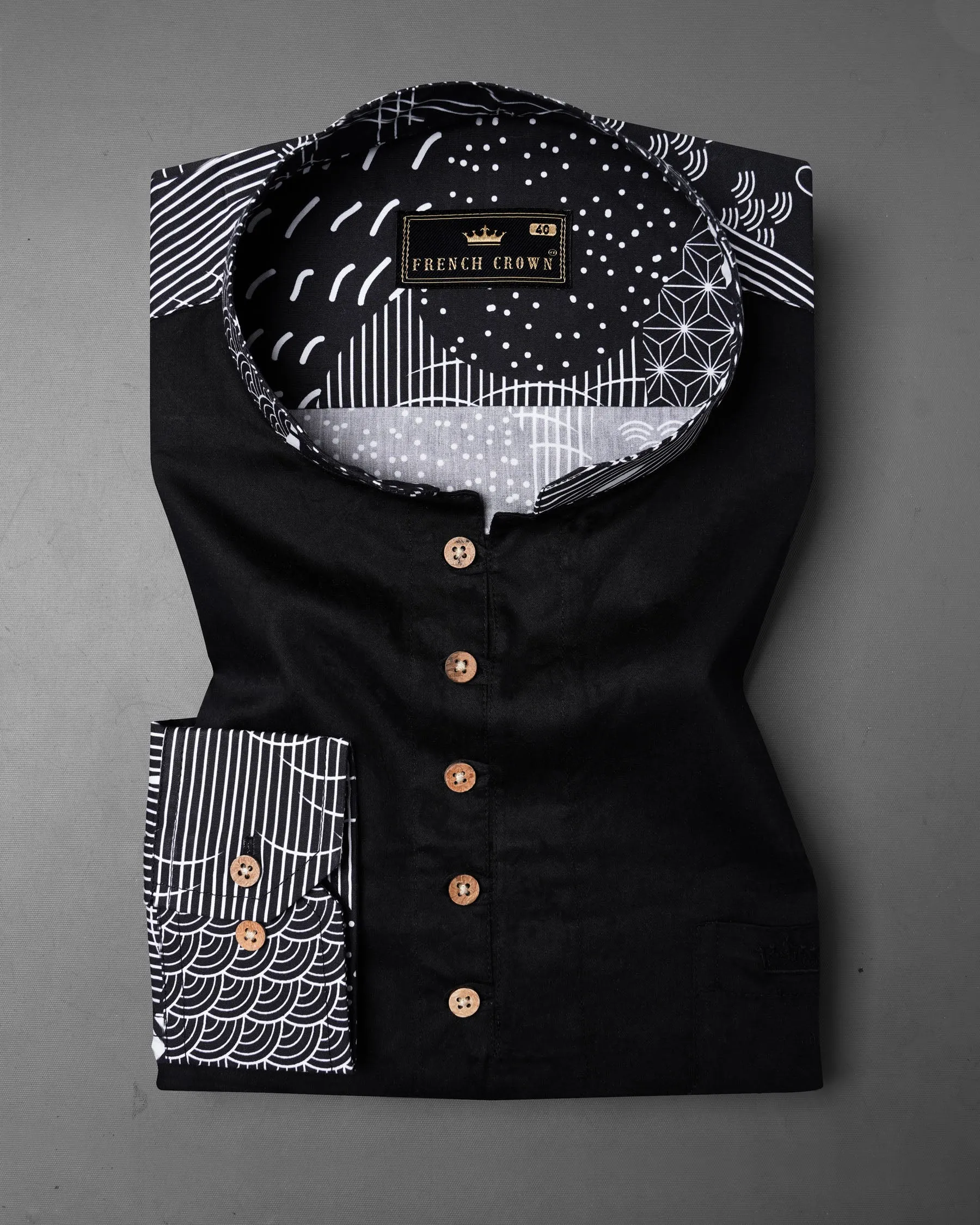Black and White Quirky Printed Premium Cotton Designer Kurta Shirt