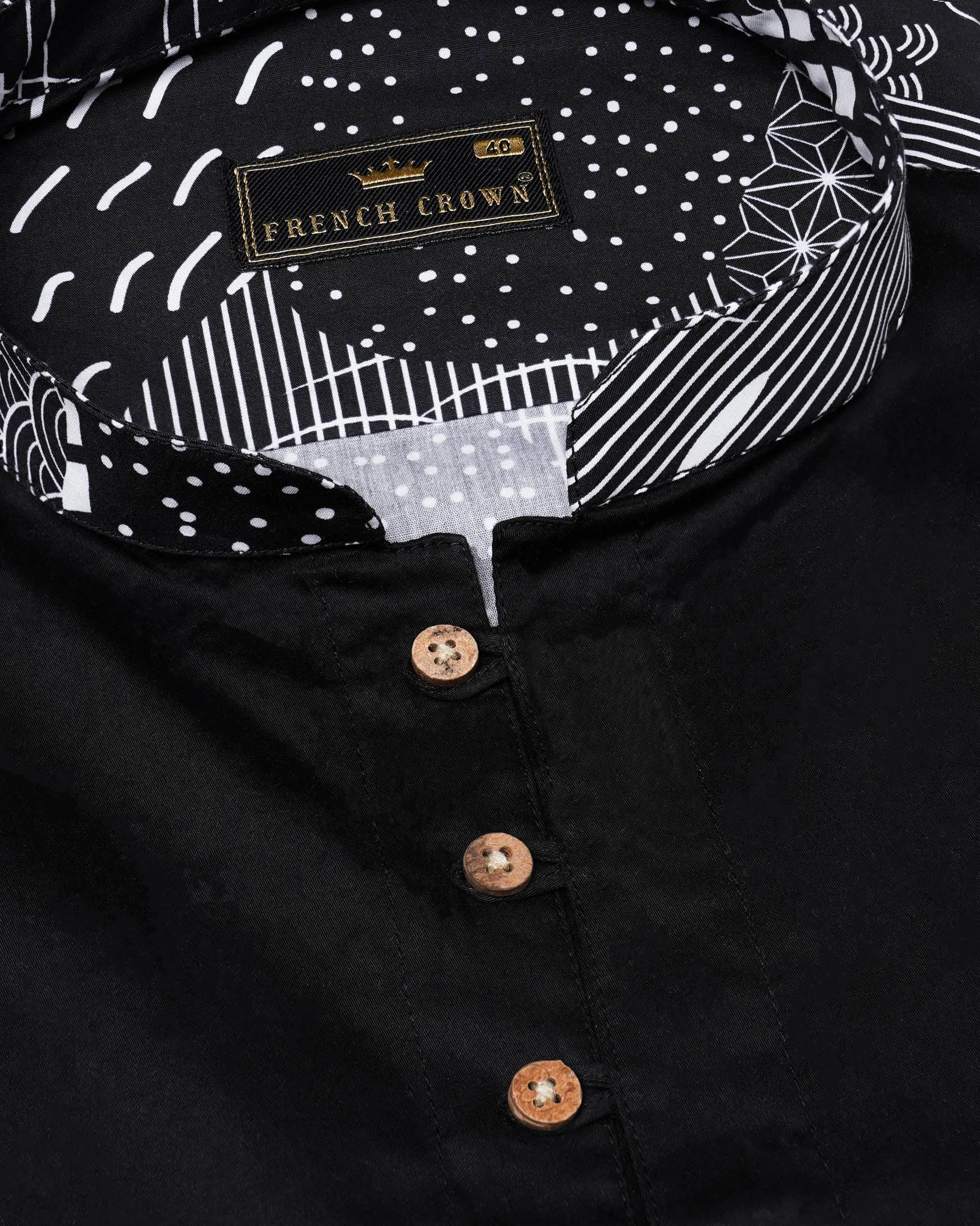 Black and White Quirky Printed Premium Cotton Designer Kurta Shirt