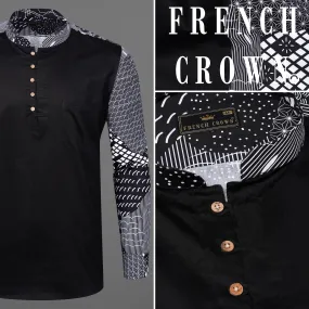 Black and White Quirky Printed Premium Cotton Designer Kurta Shirt