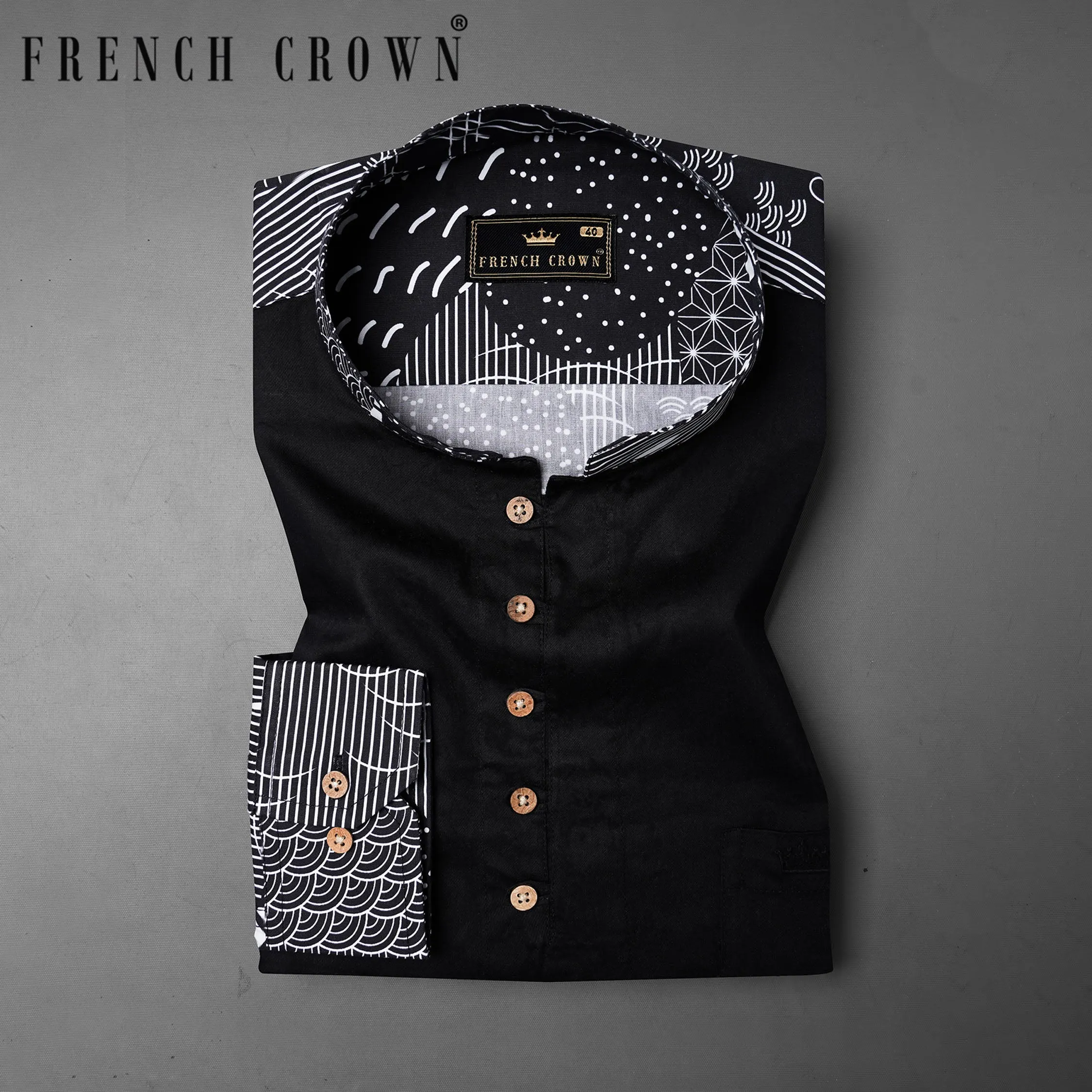 Black and White Quirky Printed Premium Cotton Designer Kurta Shirt