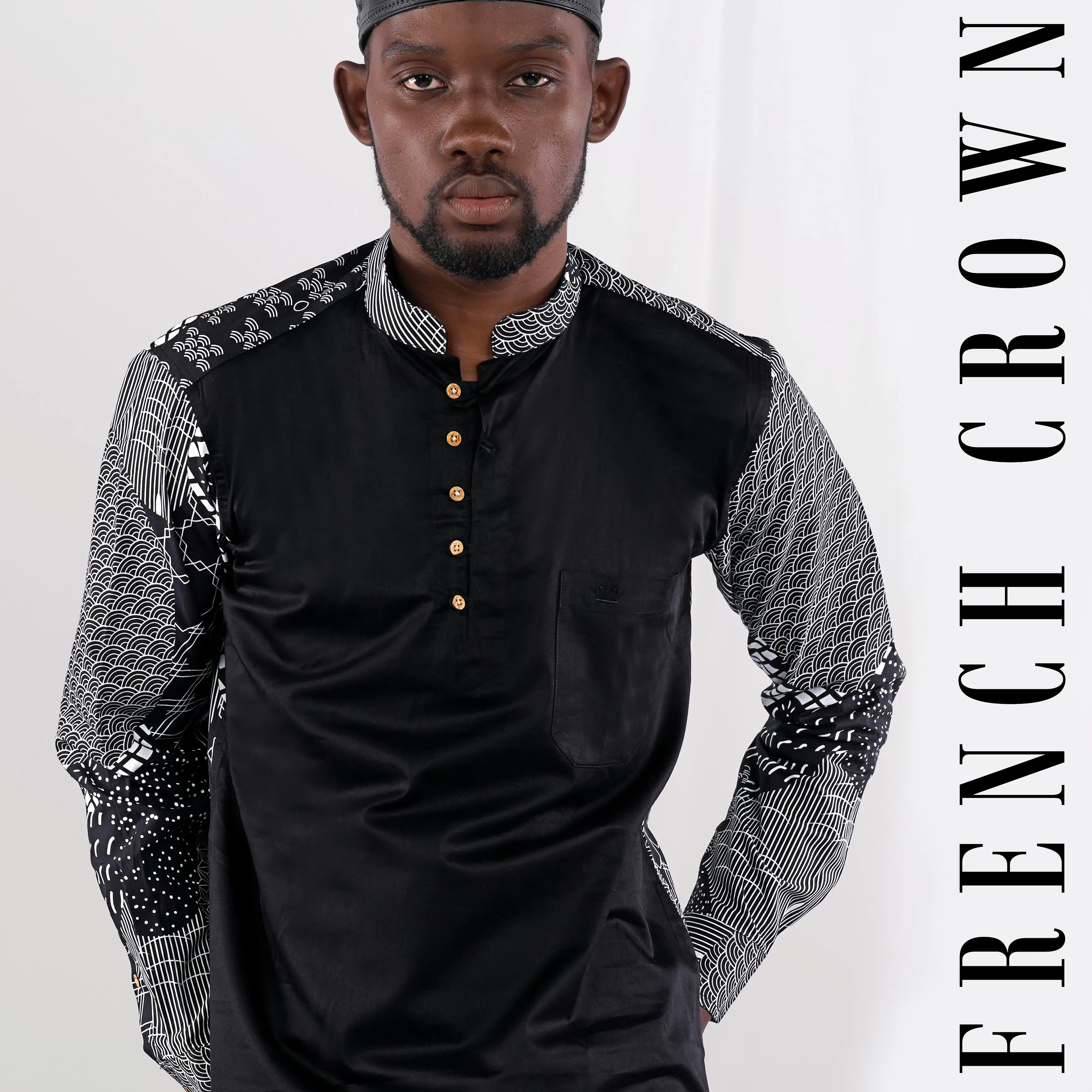 Black and White Quirky Printed Premium Cotton Designer Kurta Shirt