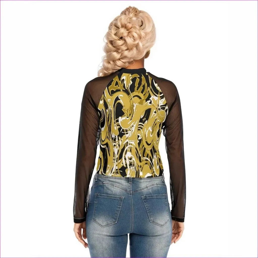 Black Ivy Distressed Womens Raglan Mesh Long Sleeve Top