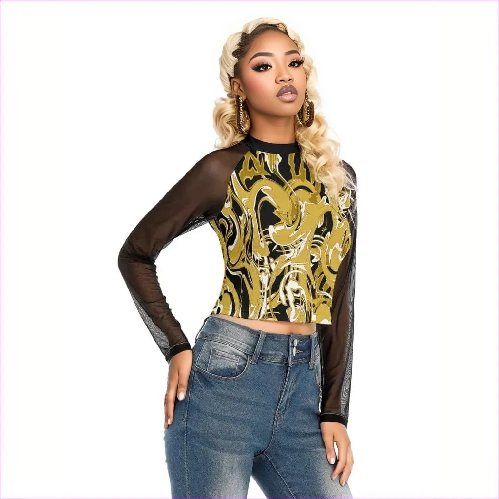 Black Ivy Distressed Womens Raglan Mesh Long Sleeve Top