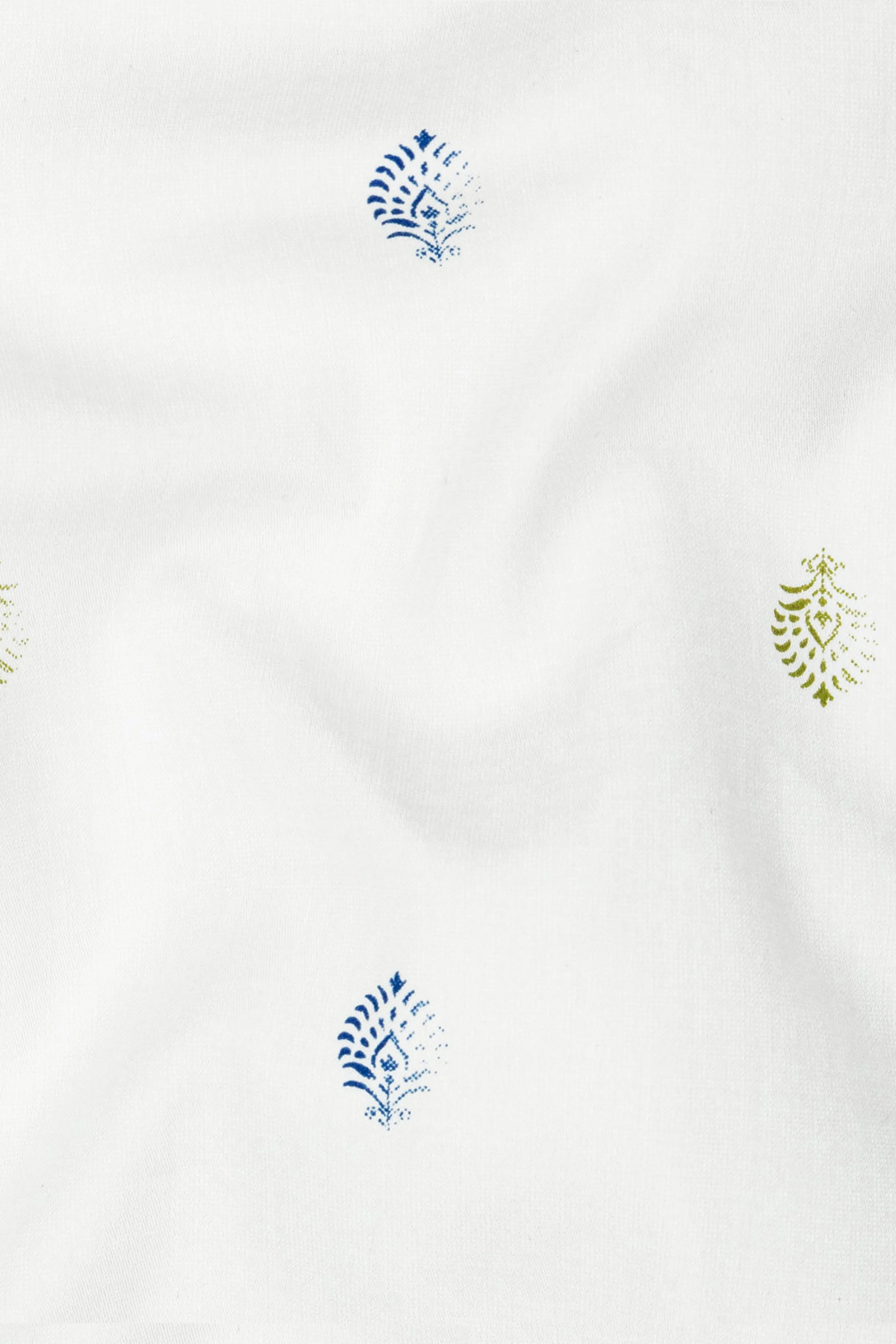 Bright White and Avocado Green Small Motifs Textured Super Soft Premium Cotton Shirt