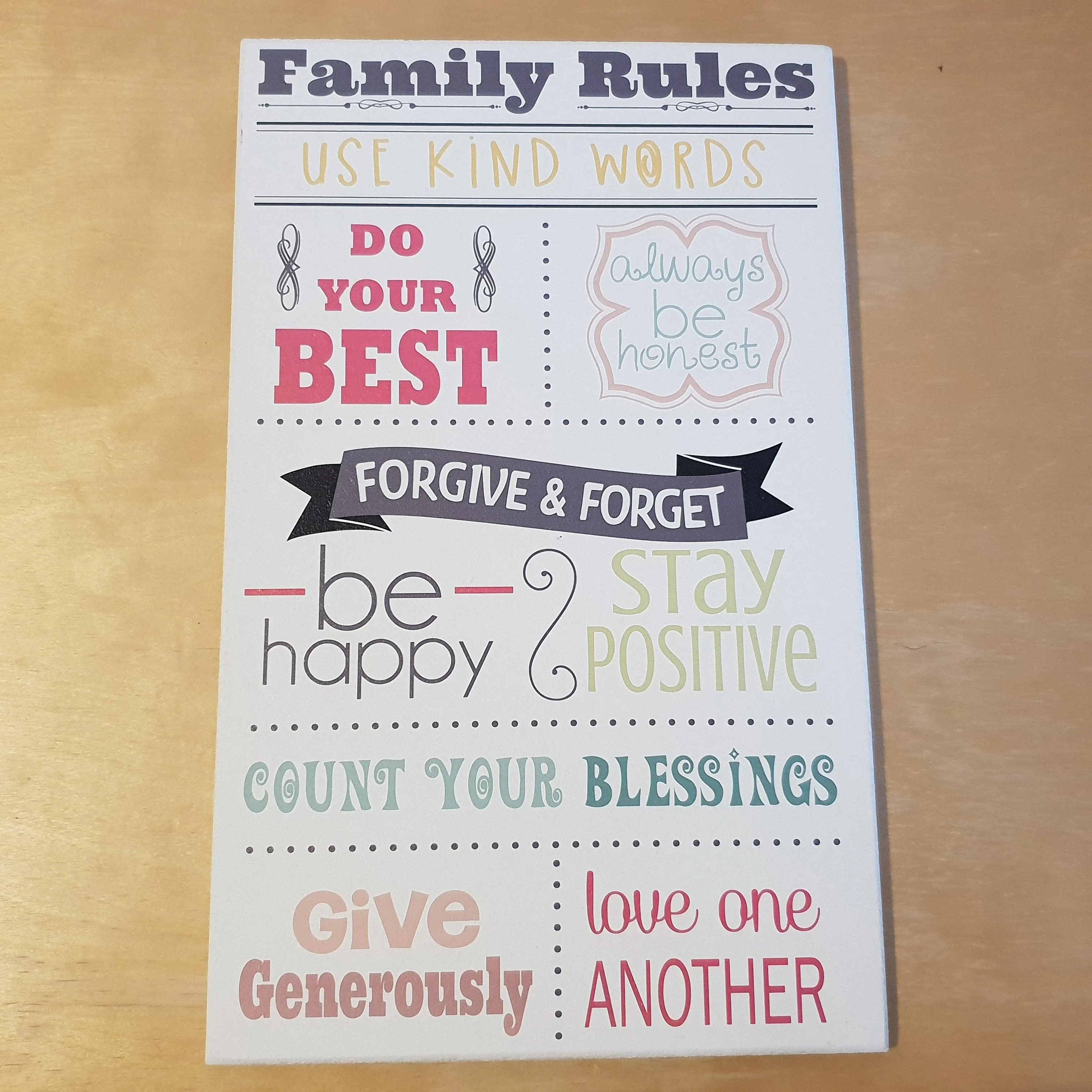 C&F Wooden Family Rules Quote Plaque