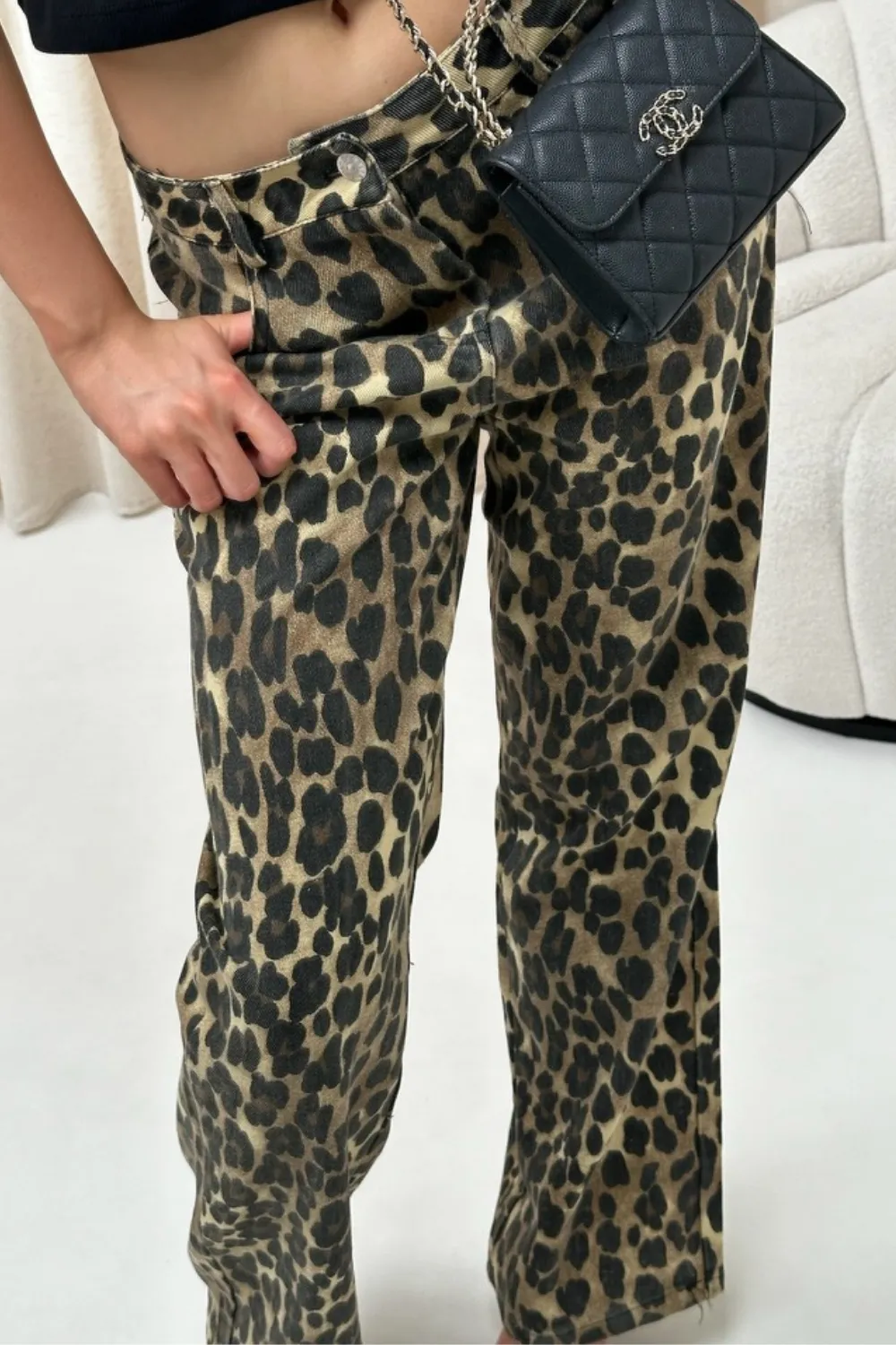 Cara leopard straight leg jeans
