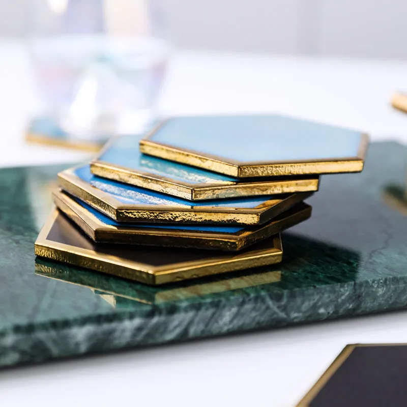 Ceramic Hexagon Drinks Coasters - Set of 4