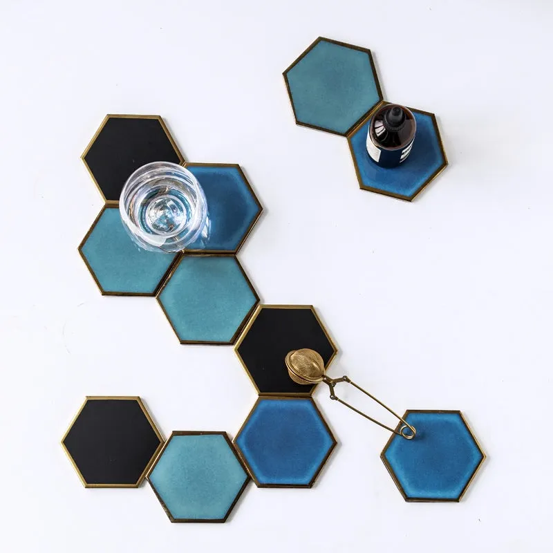 Ceramic Hexagon Drinks Coasters - Set of 4