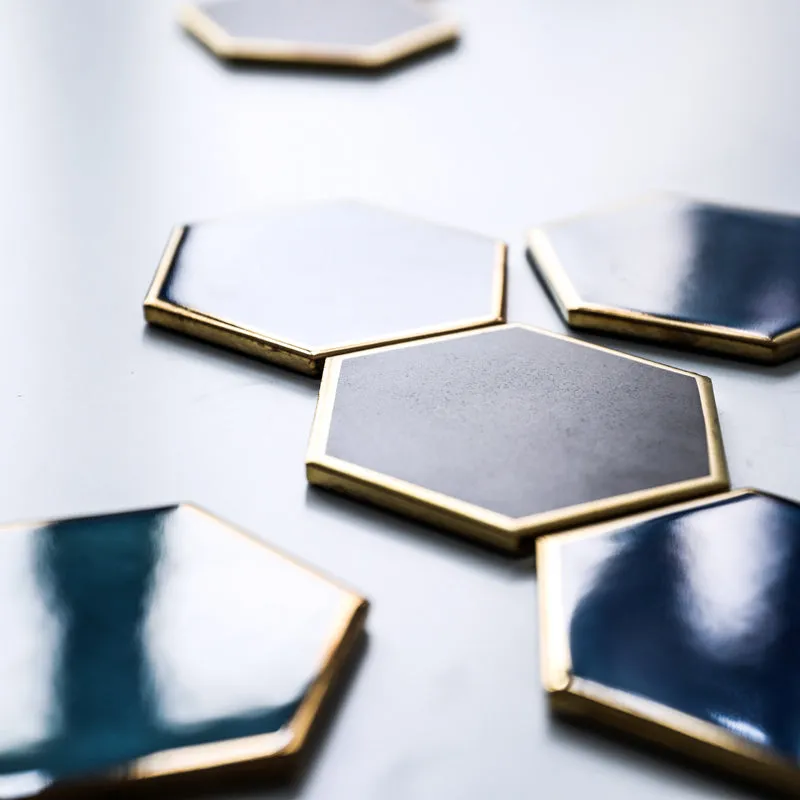 Ceramic Hexagon Drinks Coasters - Set of 4