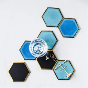Ceramic Hexagon Drinks Coasters - Set of 4