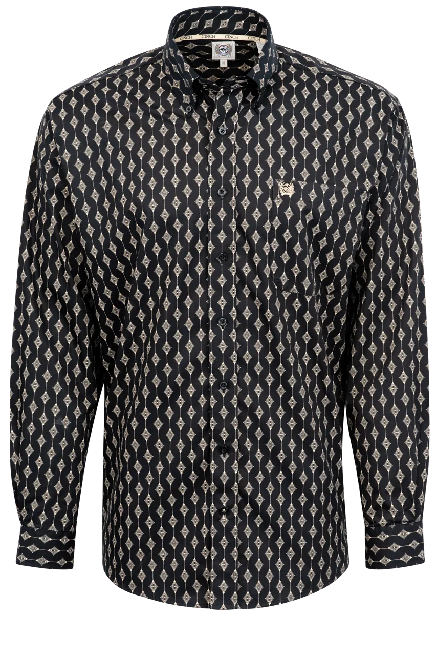Cinch Diamond Stripe Button-Front Shirt - Black