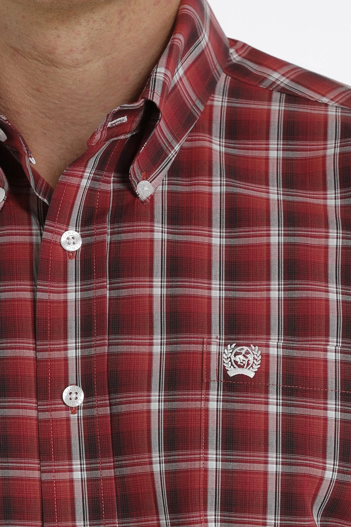 Cinch Mens Plaid Western Shirt - Coral/Black & White - MTW1105314