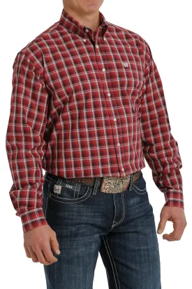 Cinch Mens Plaid Western Shirt - Coral/Black & White - MTW1105314