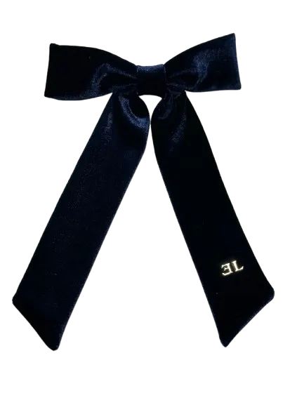 clip bow velvet embellished pearl - navy-3