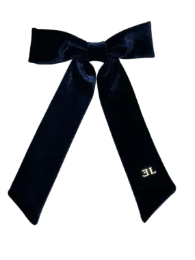 clip bow velvet embellished pearl - navy-3