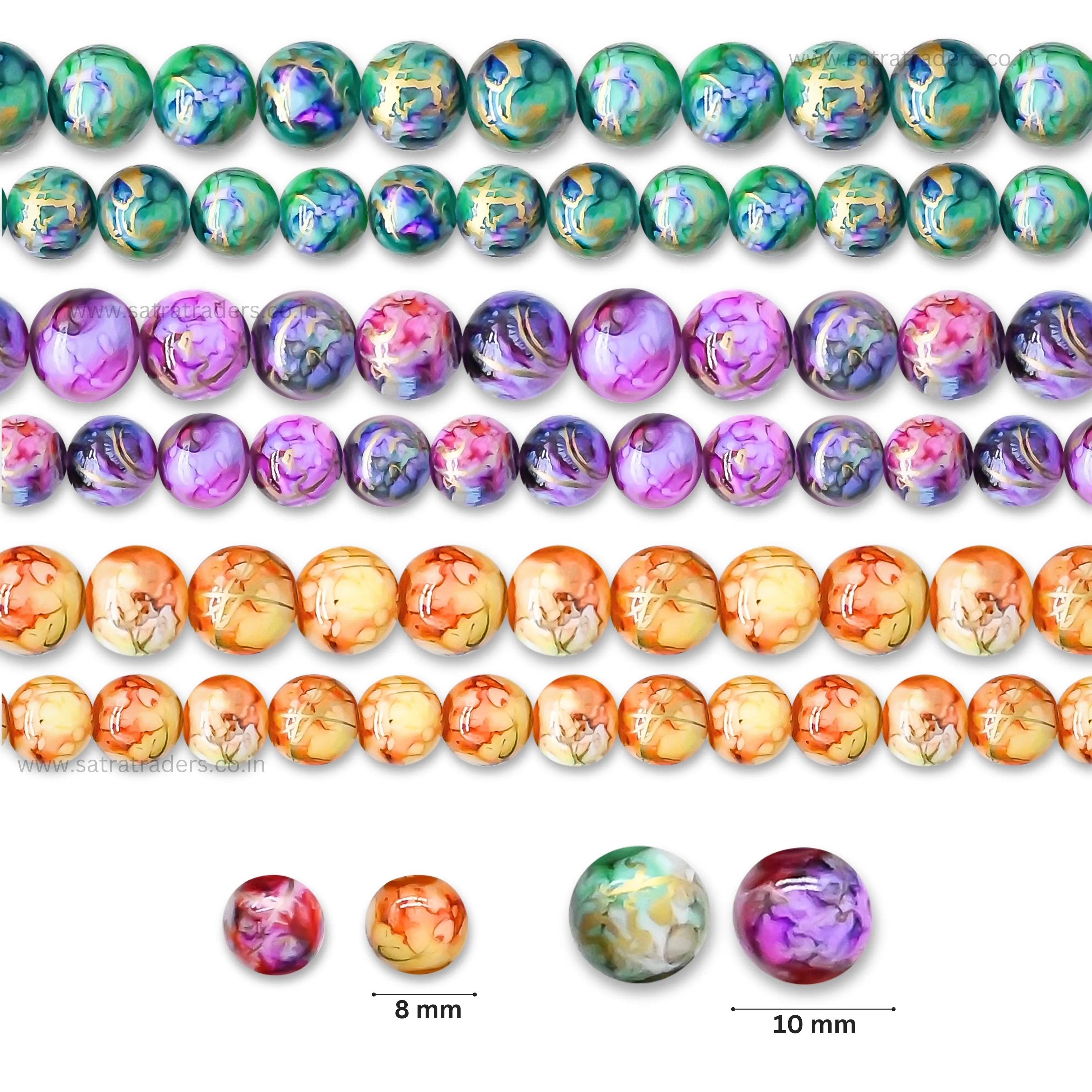 Colorful Marble Effect Beads with Gold Accents Glass Beads | 6 Line