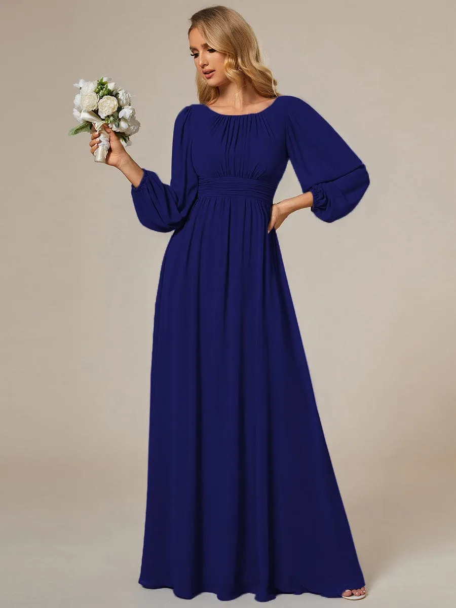 Custom Size See-Through Puff Sleeve Chiffon Bridesmaid Dress