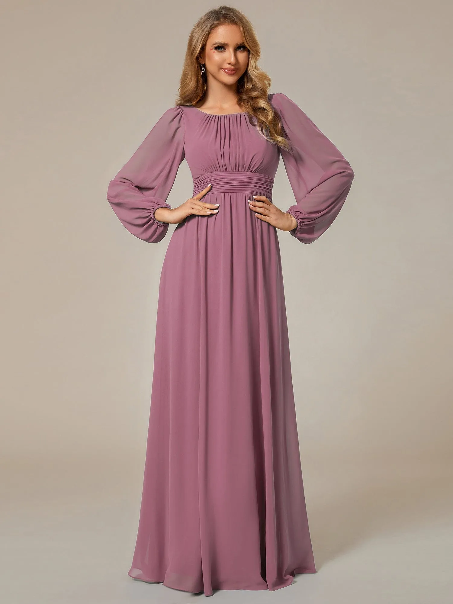 Custom Size See-Through Puff Sleeve Chiffon Bridesmaid Dress