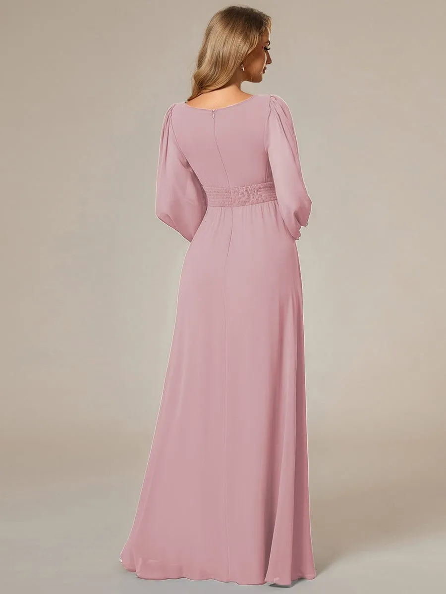 Custom Size See-Through Puff Sleeve Chiffon Bridesmaid Dress