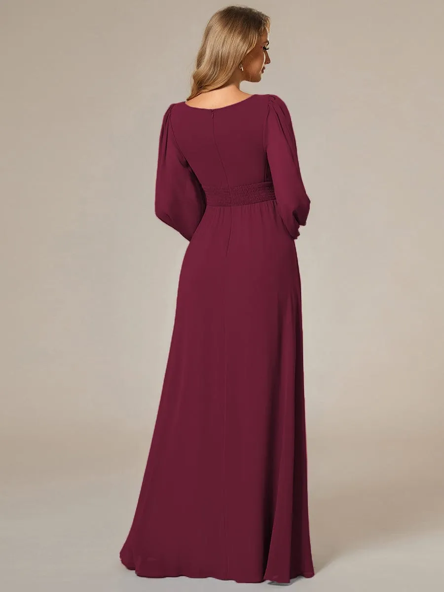 Custom Size See-Through Puff Sleeve Chiffon Bridesmaid Dress