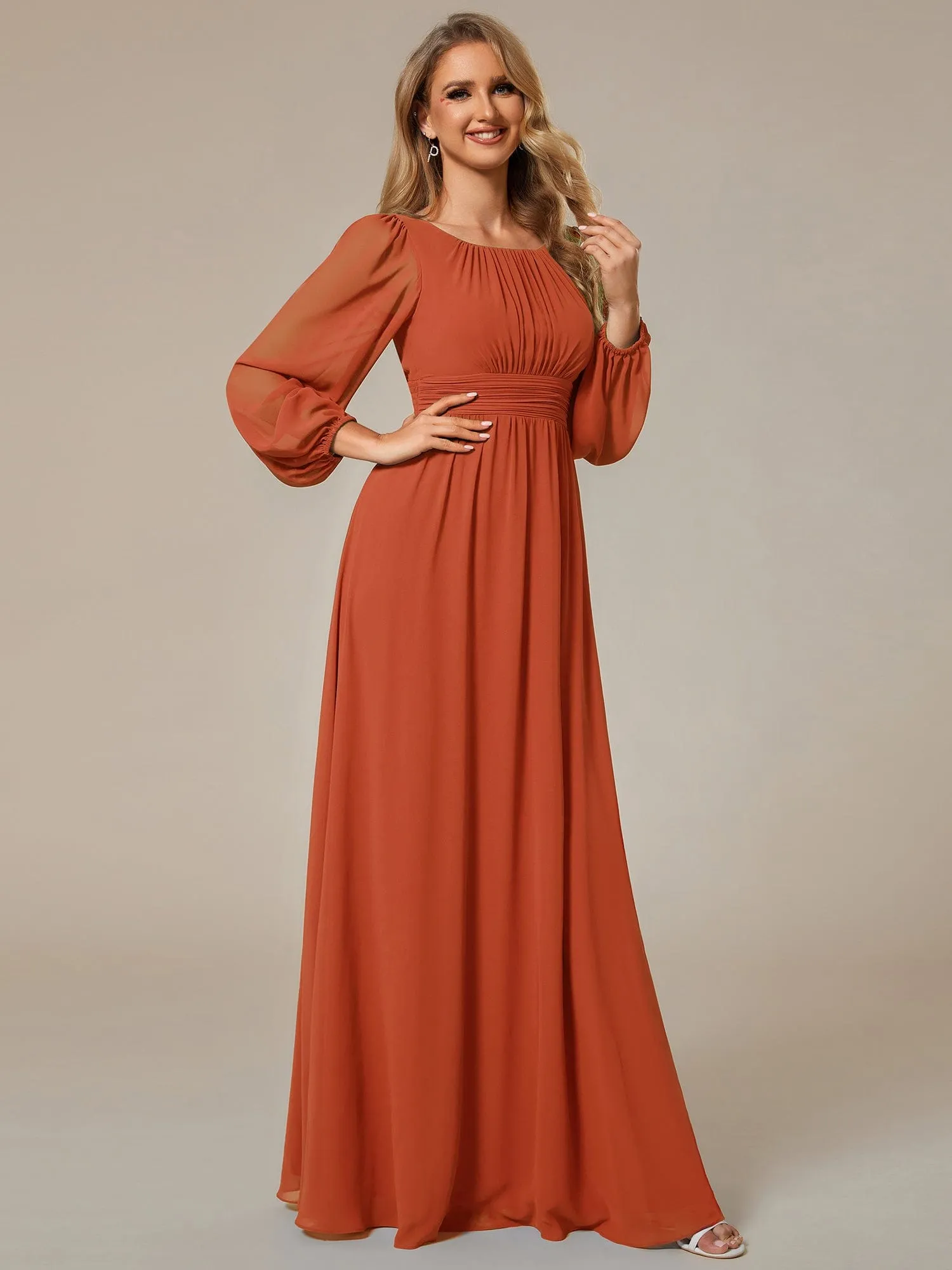 Custom Size See-Through Puff Sleeve Chiffon Bridesmaid Dress