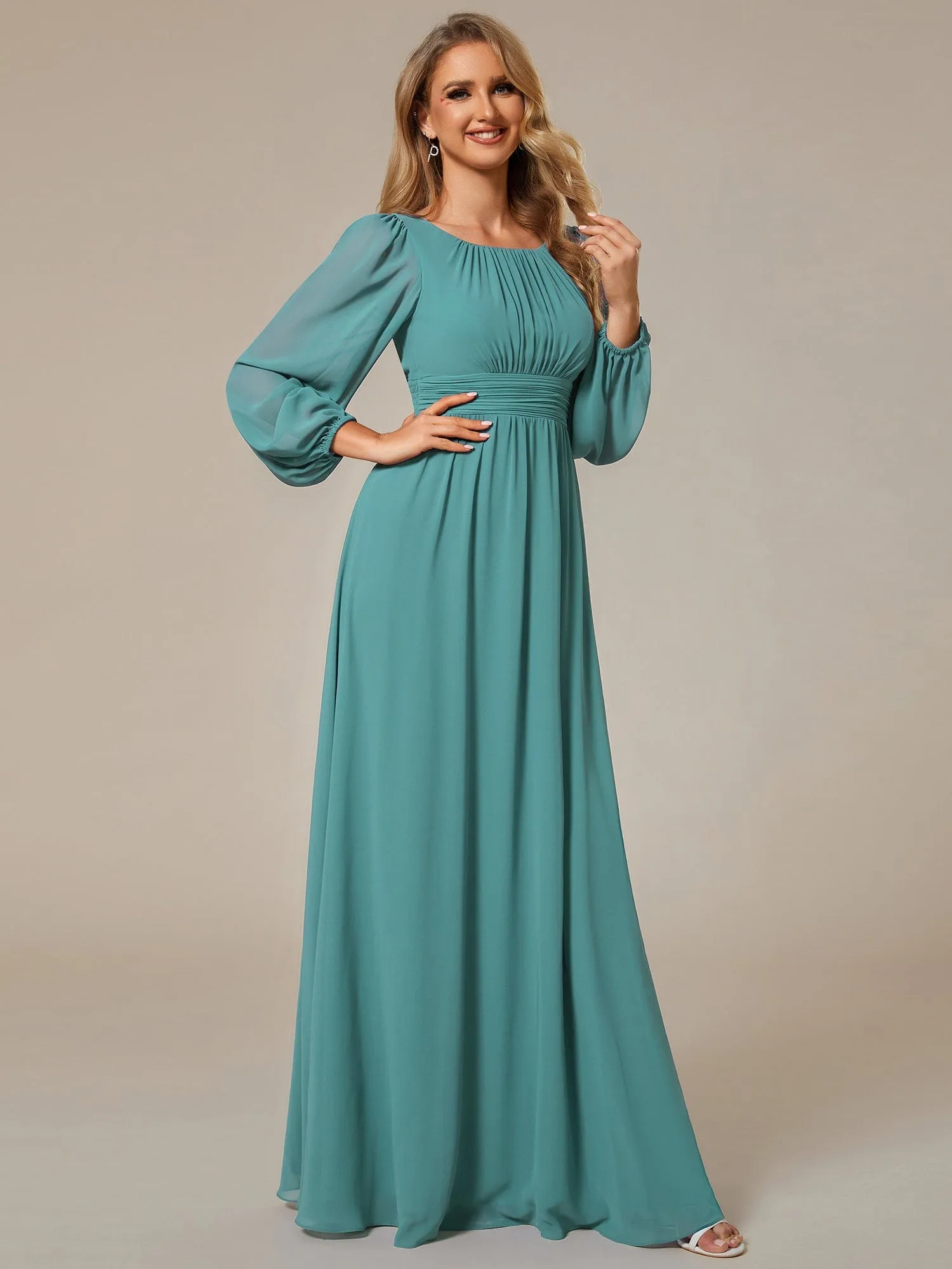 Custom Size See-Through Puff Sleeve Chiffon Bridesmaid Dress