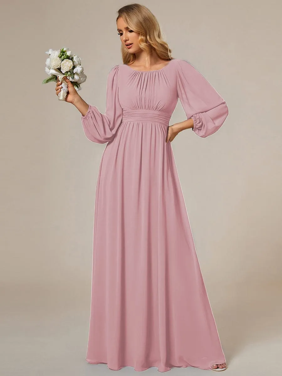 Custom Size See-Through Puff Sleeve Chiffon Bridesmaid Dress