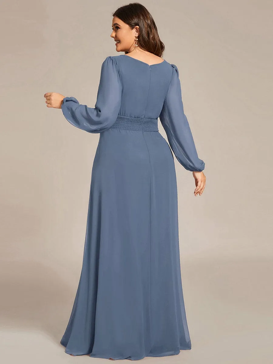 Custom Size See-Through Puff Sleeve Chiffon Bridesmaid Dress