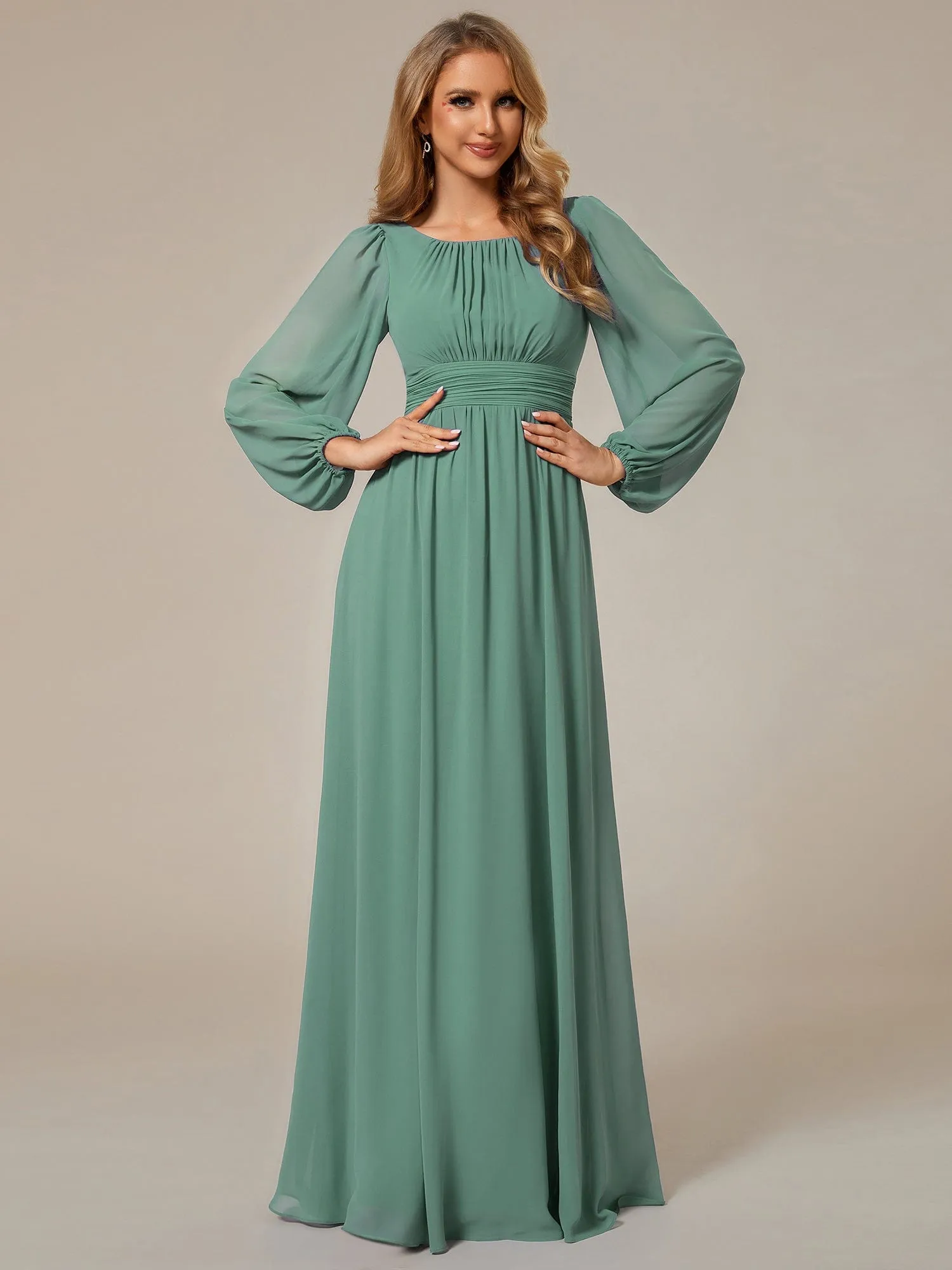 Custom Size See-Through Puff Sleeve Chiffon Bridesmaid Dress