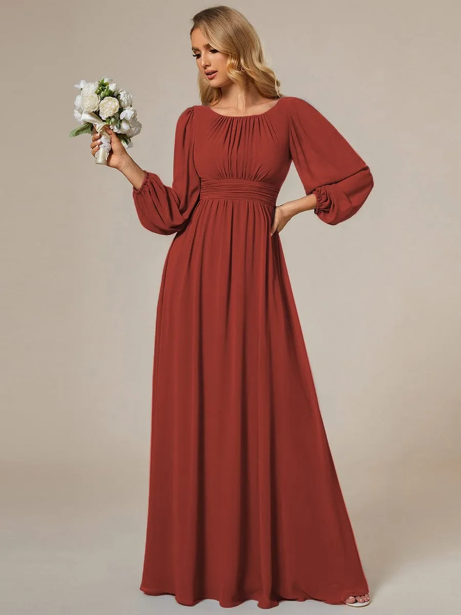 Custom Size See-Through Puff Sleeve Chiffon Bridesmaid Dress