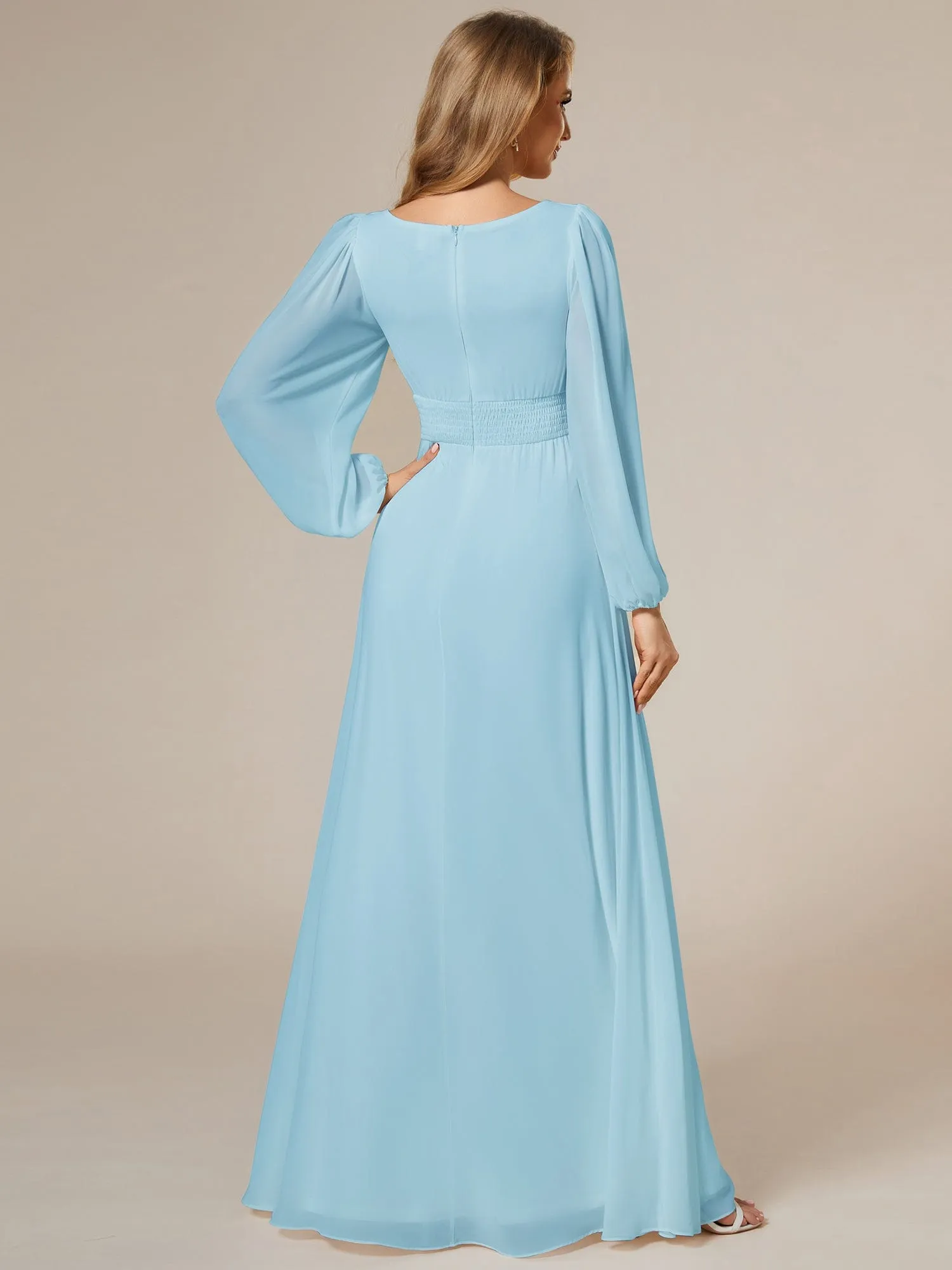 Custom Size See-Through Puff Sleeve Chiffon Bridesmaid Dress